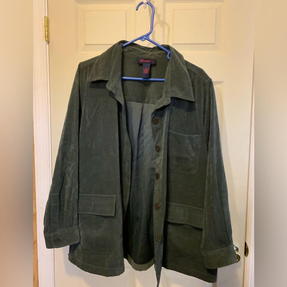 Denim & Co size 1X vintage blazer; ptp 26 1/2; sh-hem 29”